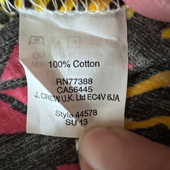 J Crew Cotton Tunic Dress Electric Kiwi Print V Neck 3/4 Sleeve 00 - Picture 8 of 12